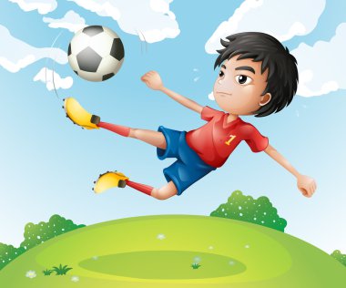 A football player in his red uniform kicking the ball vector A football player in his red uniform kicking the ball vector
