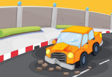 yol, kırık bir araba