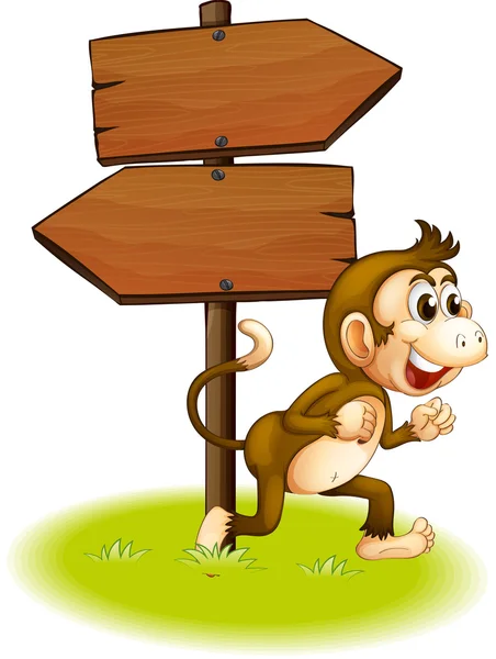 A monkey running beside the empty arrowboards — Stock Vector