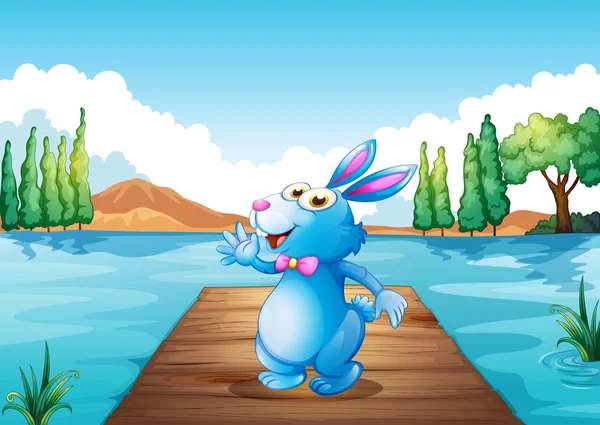 Ein Hase über der Holzbrücke am Fluss — Stockvektor