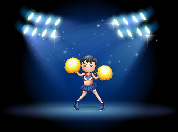Eine Bühne mit einer jungen Cheerleaderin im Mittelpunkt — Stockvektor
