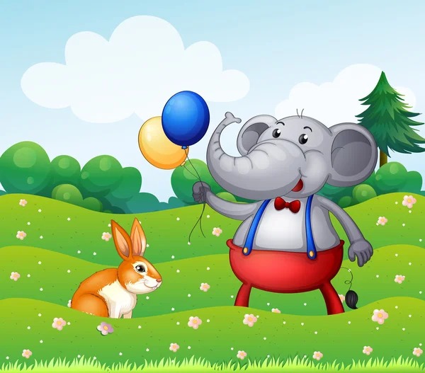 Ein Hase und ein Elefant mit Luftballons — Stockvektor