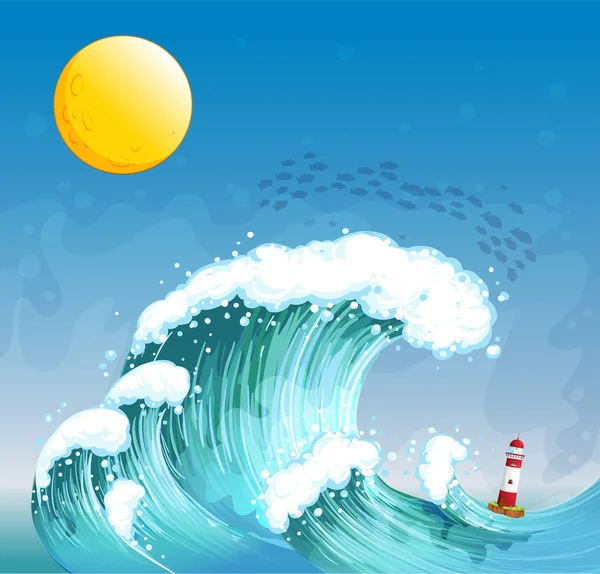 Une grosse vague avec une tour — Image vectorielle