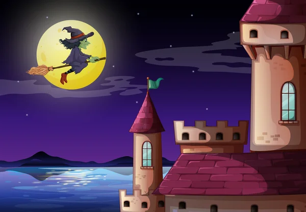 Eine Hexe geht auf die Burg — Stockvektor