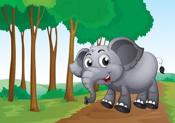 Um elefante sorrindo para a floresta — Vetor de Stock