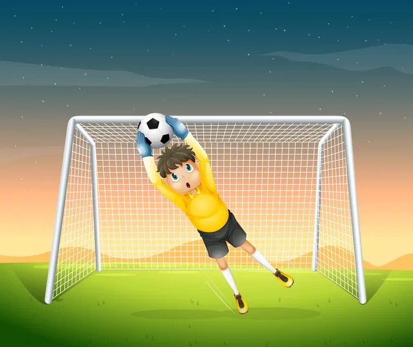 A young football player in his yellow uniform — Stock Vector