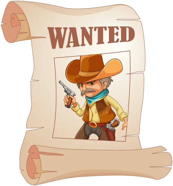 Um papel com uma impressão de um cowboy procurado —  Vetores de Stock