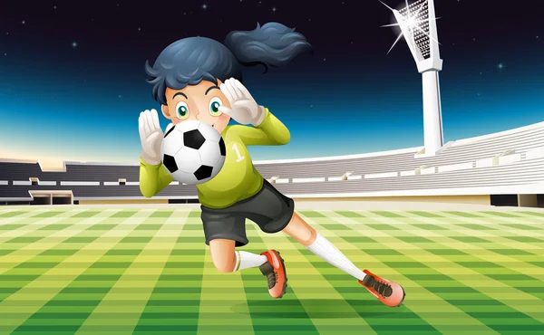 A young lady playing soccer — Stock Vector