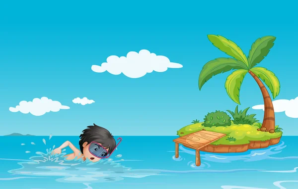 A young gentleman swimming near a little island — Stock Vector