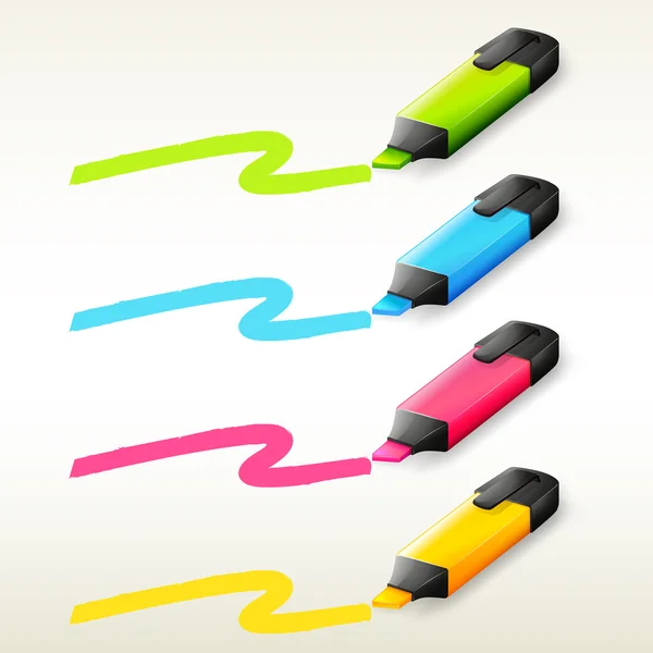 Cuatro marcadores en diferentes colores — Vector de stock