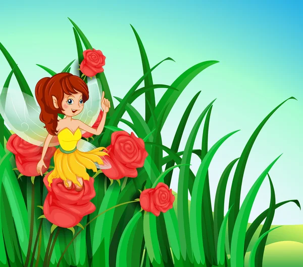 A fairy with a yellow dress at the garden — Stock Vector