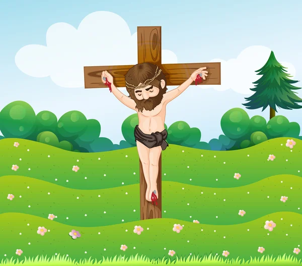 Un ragazzo appeso alla croce — Vettoriale Stock