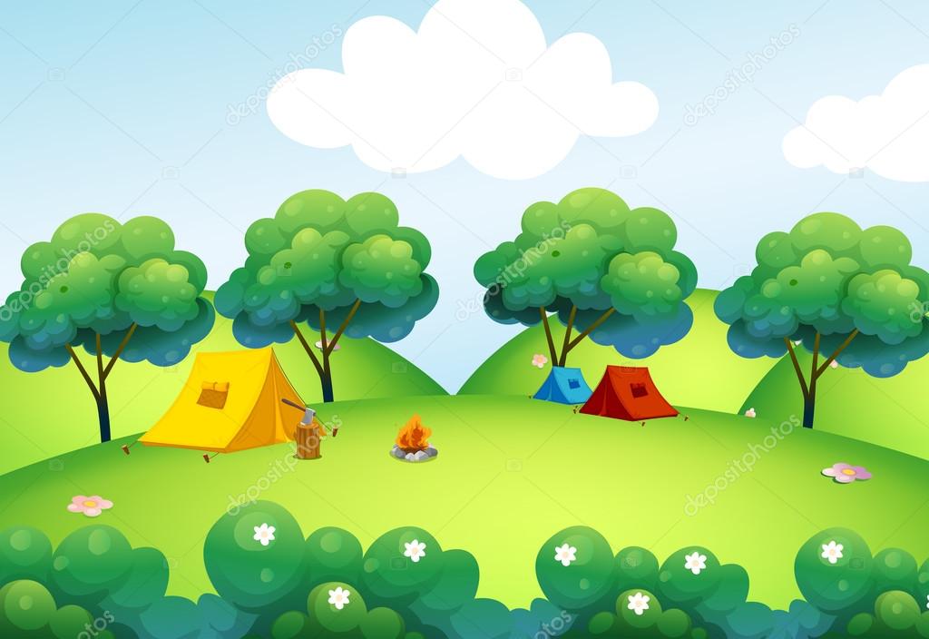 Camping tents at the top of the hill