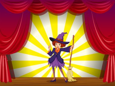 bir kırmızı perde ile aşamada cadı