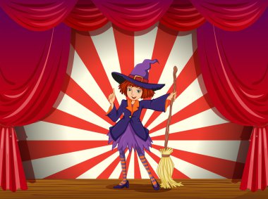 Cadı ve onun uçan süpürge ile bir sahne