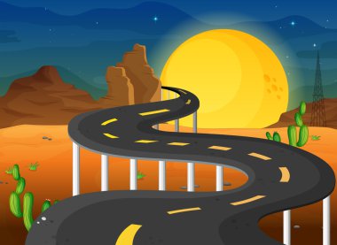 A fullmoon at the end of the winding road clipart