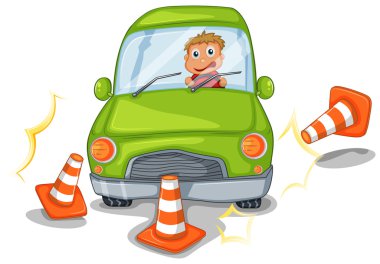 yeşil bir Araba sürme bir çocuk