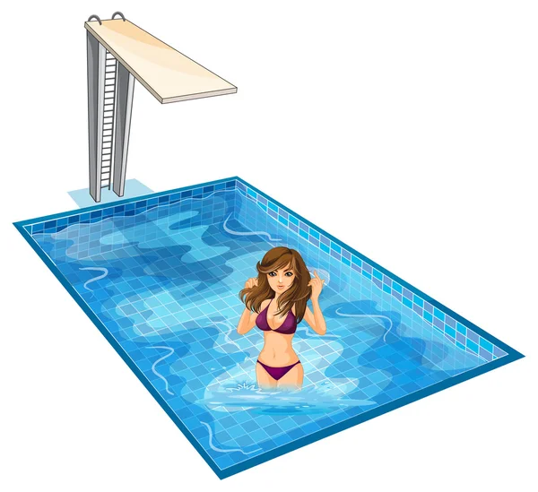 Una chica con su bikini violeta en la piscina — Vector de stock