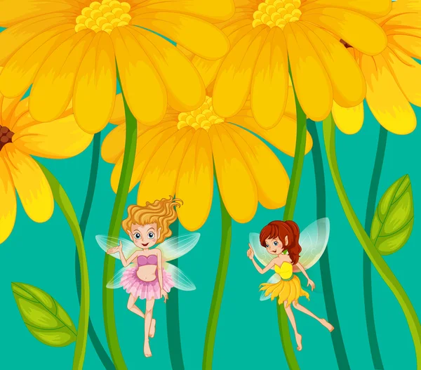 Two fairies under the flowers — Stock Vector