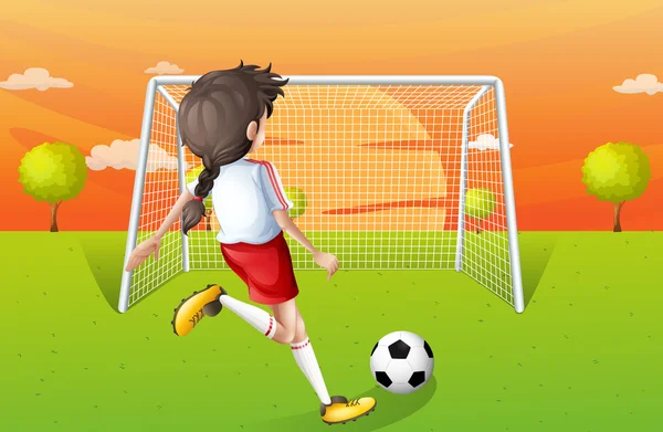Uma jovem senhora jogando futebol —  Vetores de Stock