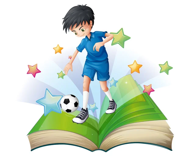 Un libro con una imagen de un futbolista — Vector de stock