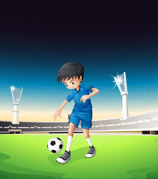 A soccer field with a boy playing — Stock Vector