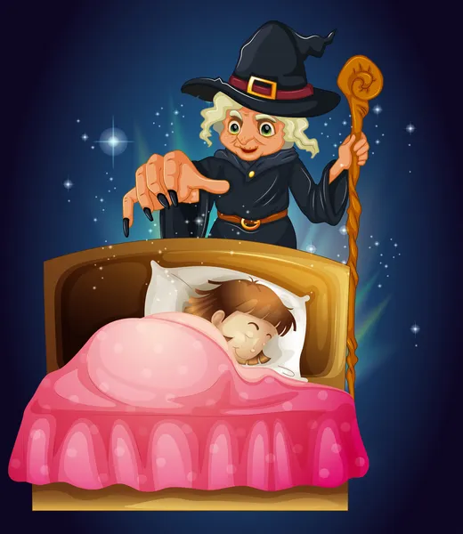 Девушка, которая спит с ведьмой сзади — стоковый вектор