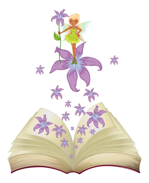 Ein Buch mit dem Bild einer Fee und Blumen — Stockvektor