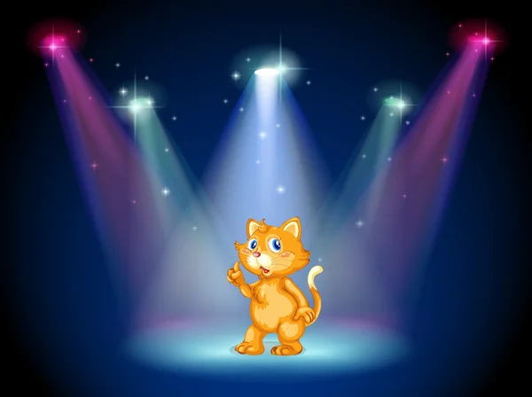 A cat in the middle of the stage under the spotlights — Stok Vektör