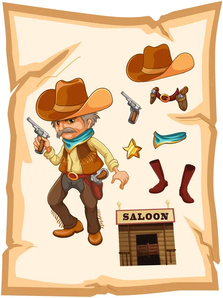 Ett papper med en cowboy som håller en pistol — Stock vektor