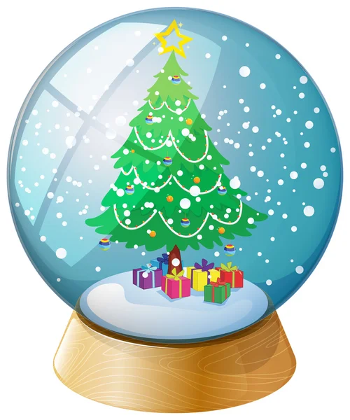 Een kristallen bol met een kerstboom — Stockvector