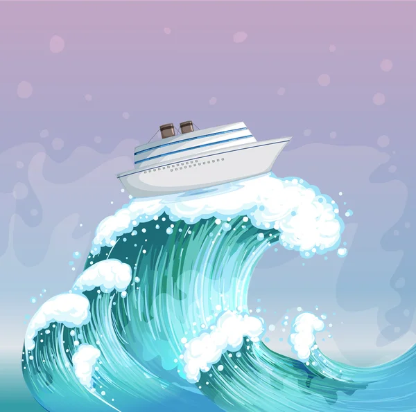 A boat above the big wave — Stock Vector