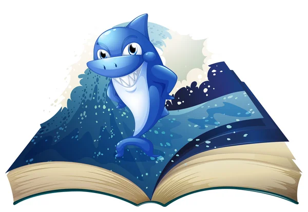大きな笑みを浮かべてサメのイメージと本 — ストックベクタ