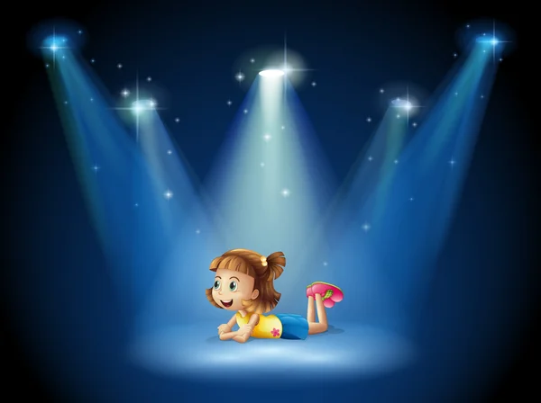 En söt liten flicka på scenen med spotlights — Stock vektor
