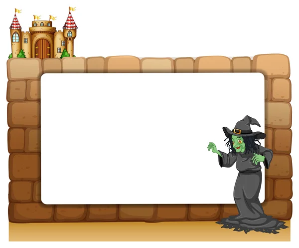 Une sorcière debout à côté d'un tableau blanc vide — Image vectorielle