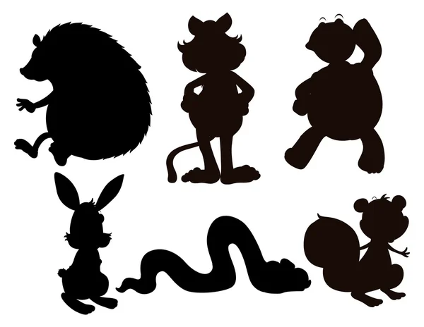 Six different animals in its silhouette forms — Stock Vector