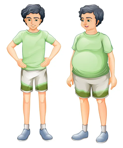 Two boys with same shirt but of different body sizes — Stock Vector