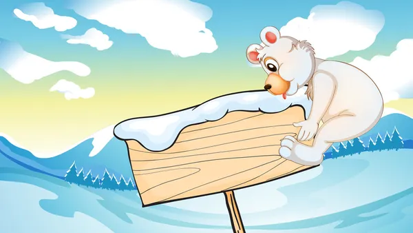 Μια αρκούδα εκτός από το άδειο ξύλινη πινακίδα — Διανυσματικό Αρχείο
