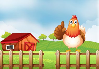 bir tavuk çiftliğinde ahşap bir çit yukarıda