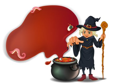 bir pot ile bir sopa tutan bir cadı