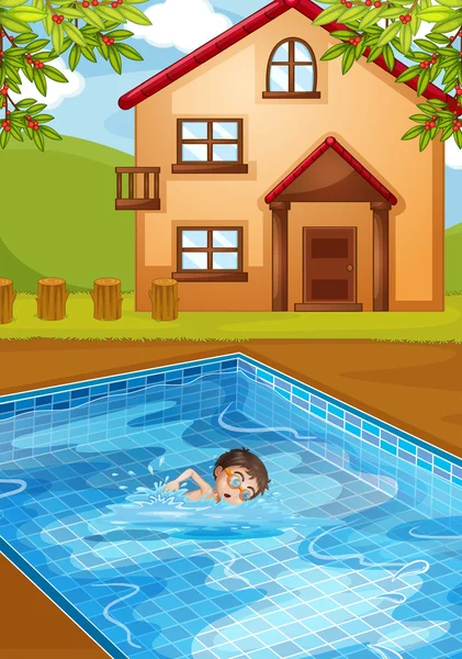 Un niño nadando en la piscina — Vector de stock