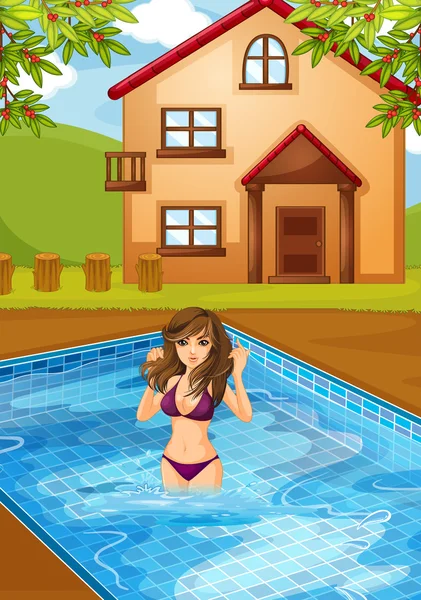 Una chica sexy en la piscina — Archivo Imágenes Vectoriales