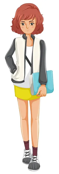 A lady standing holding a book — Stock Vector