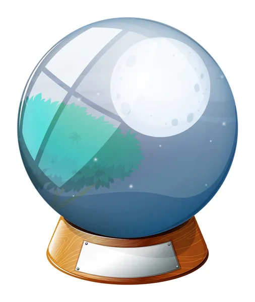 A crystal ball with an image of a full moon — Stock Vector