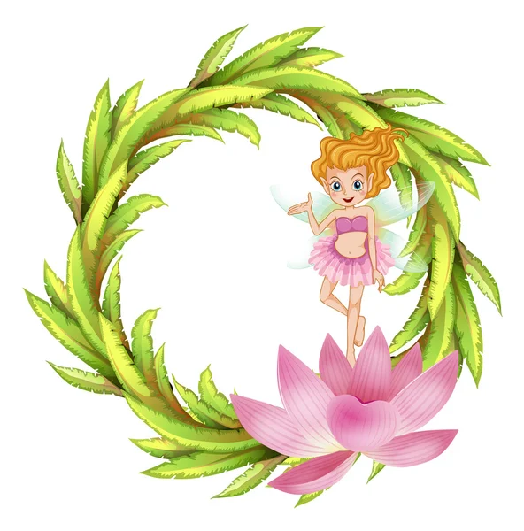 A round border design with a fairy in a pink dress — Stock Vector