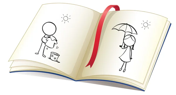 Un cuaderno con un dibujo de una temporada soleada — Vector de stock
