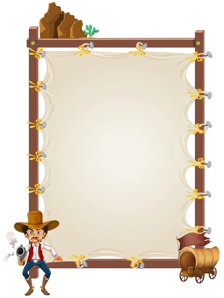 An empty framed banner with a cowboy and a wagon — Stock Vector