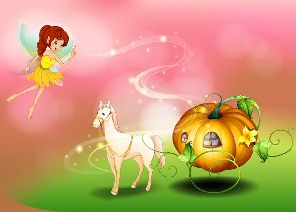 A fairy and a pumpkin cart — Stock Vector