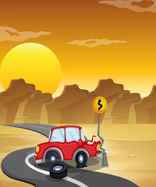 A red car having an accident at the road — Stock Vector