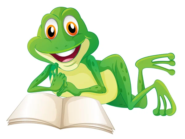 A frog lying while reading a book — Stock Vector